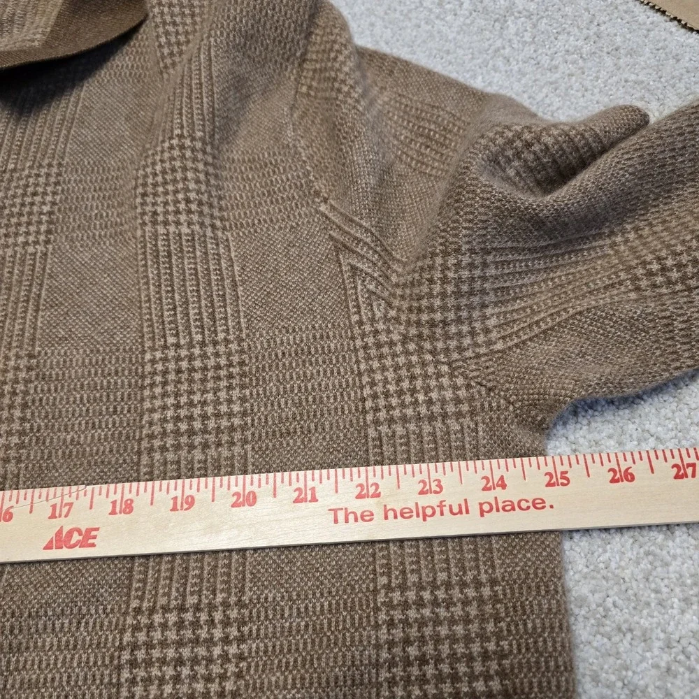 J. Crew Cashmere Cardigan Polo Button Up Sweater Brown Glen Plaid Sz XXL Dadcore